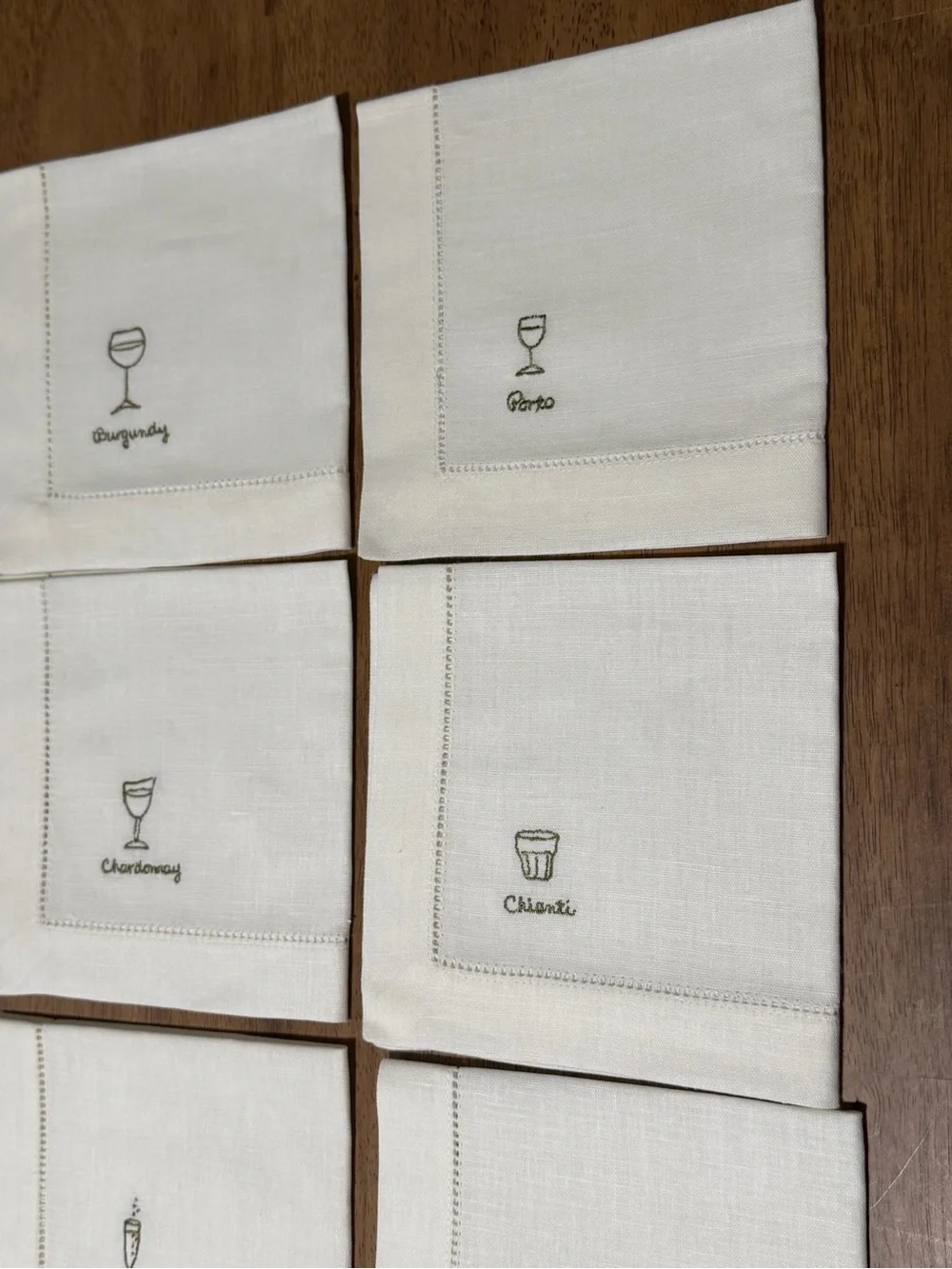 Williams-Sonoma Cheese Cocktail Napkins Linen Cotton Green Embroidered